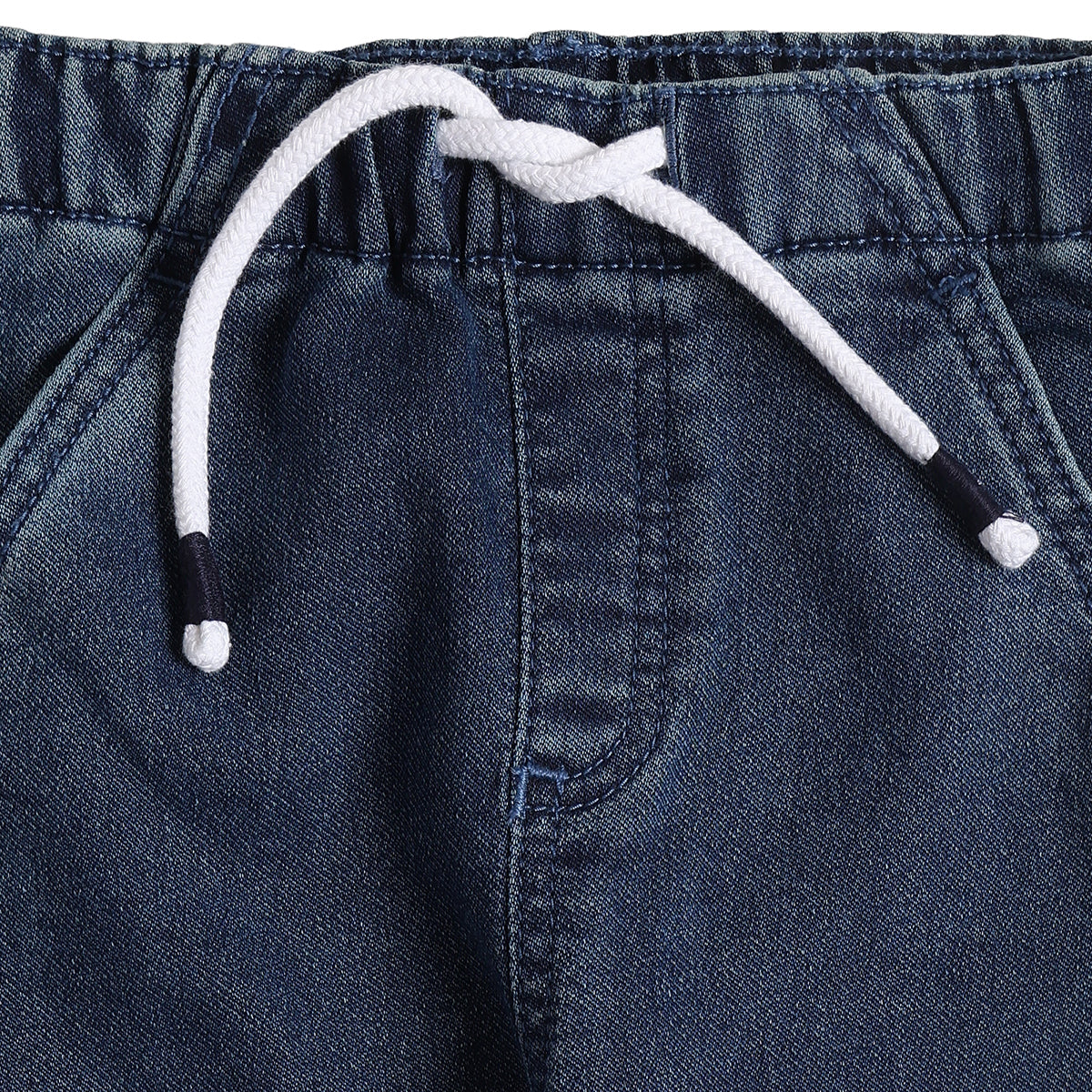 Baby Boys Blue Cotton Denim Jogger Pants Regular Fit Casual Kids Pants
