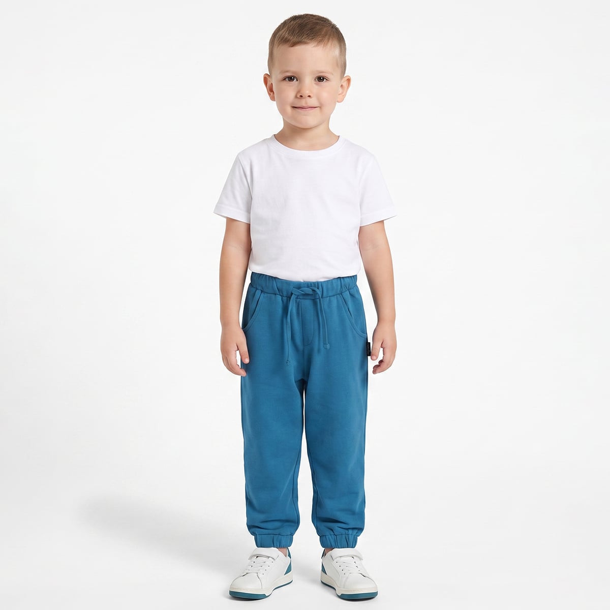 Baby Boys Teal Blue Cotton Solid Joggers Regular Fit Casual Wear