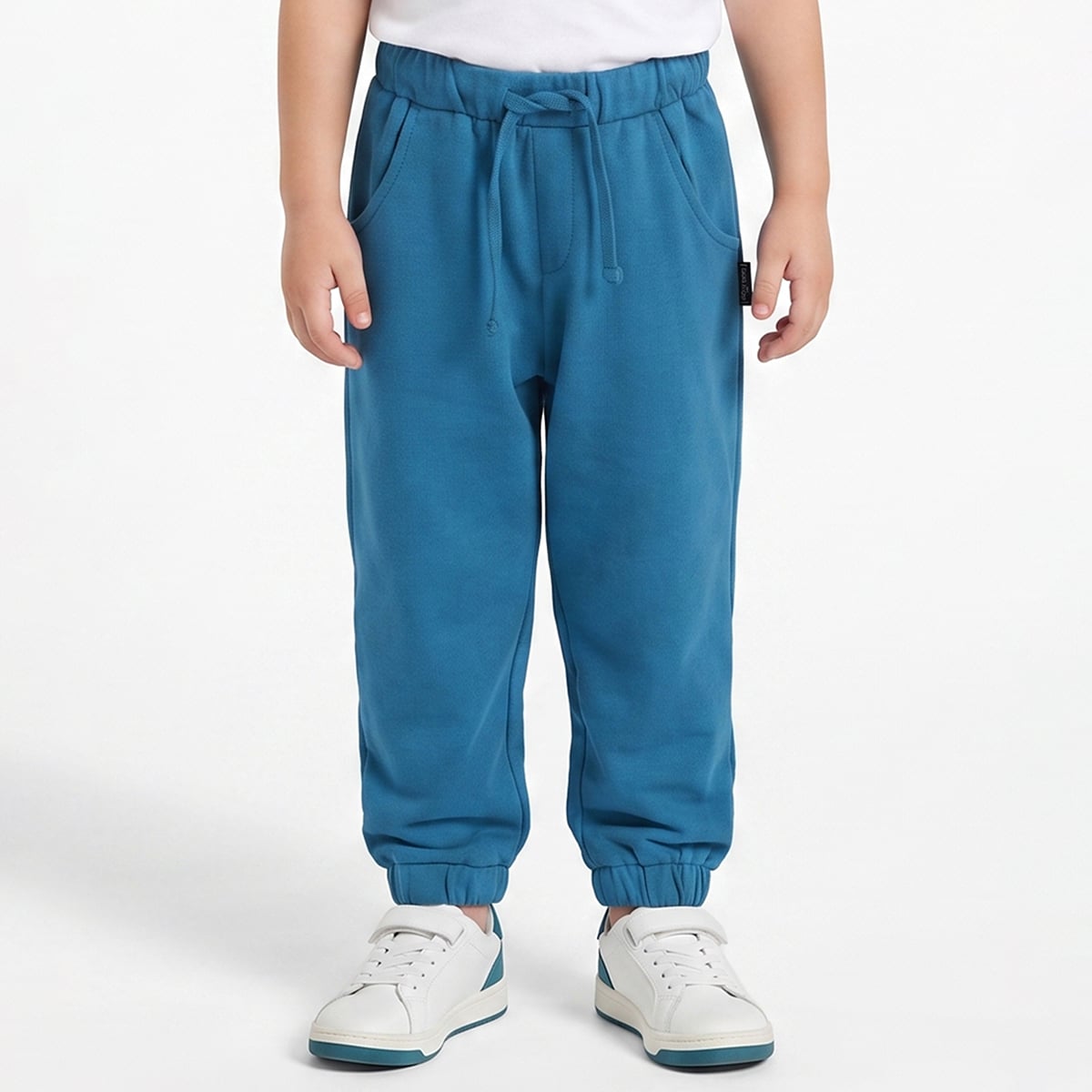 Baby Boys Teal Blue Cotton Solid Joggers Regular Fit Casual Wear