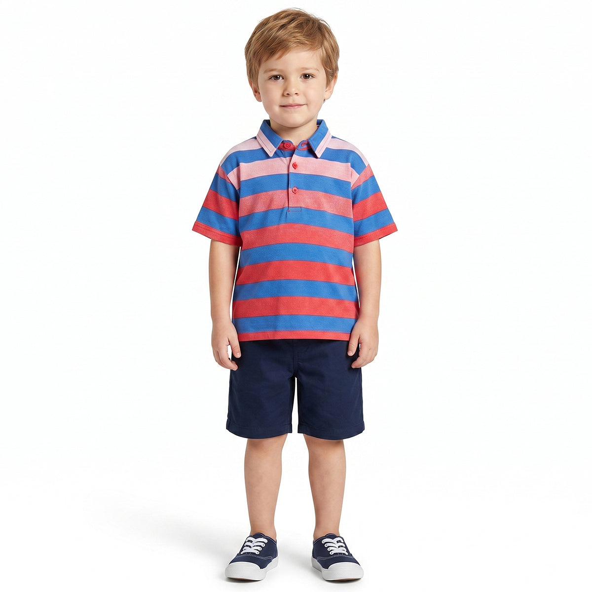 Boys Red and Blue Striped Cotton Polo T-Shirt Regular Fit Casual Kids T-Shirt