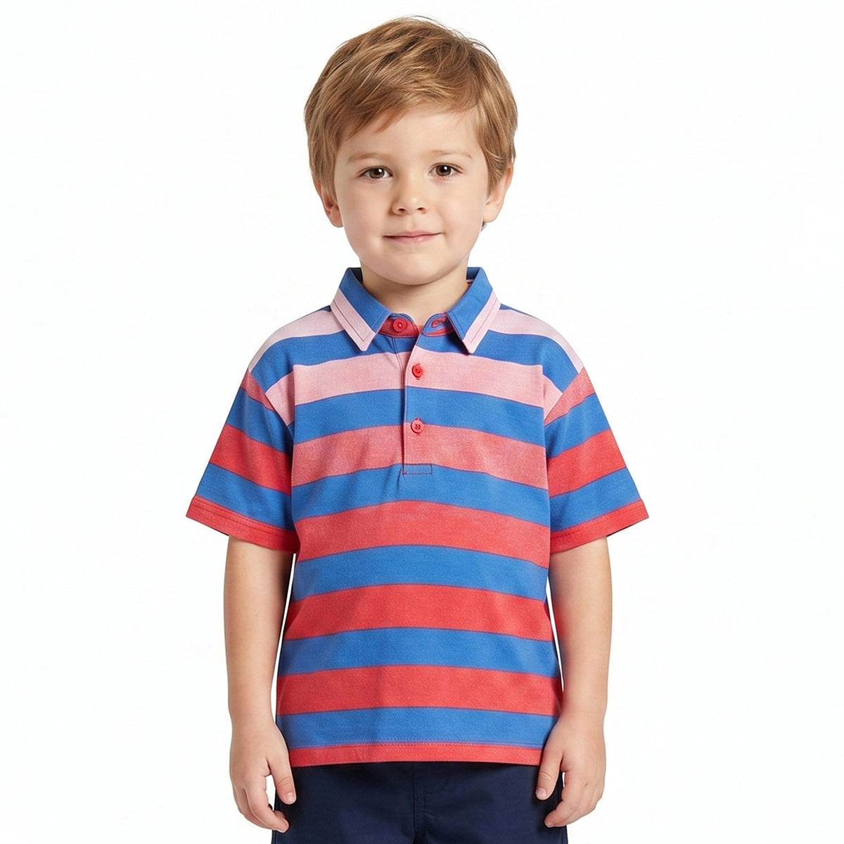 Boys Red and Blue Striped Cotton Polo T-Shirt Regular Fit Casual Kids T-Shirt