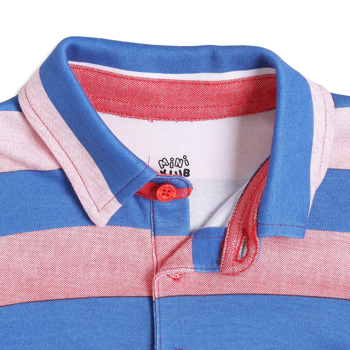 Boys Red and Blue Striped Cotton Polo T-Shirt Regular Fit Casual Kids T-Shirt
