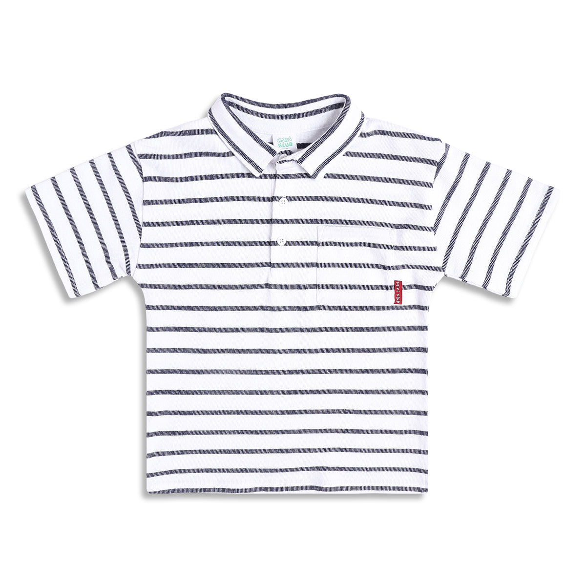 Boys Striped Polo T-Shirt With Collar, White and Navy Blue