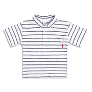 Boys Striped Polo T-Shirt With Collar, White and Navy Blue