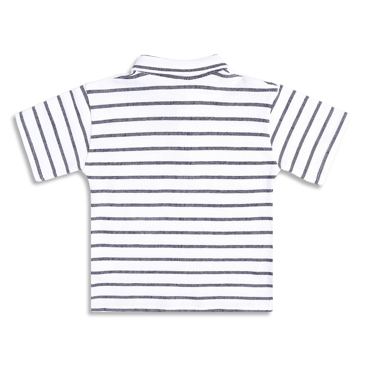 Boys Striped Polo T-Shirt With Collar, White and Navy Blue