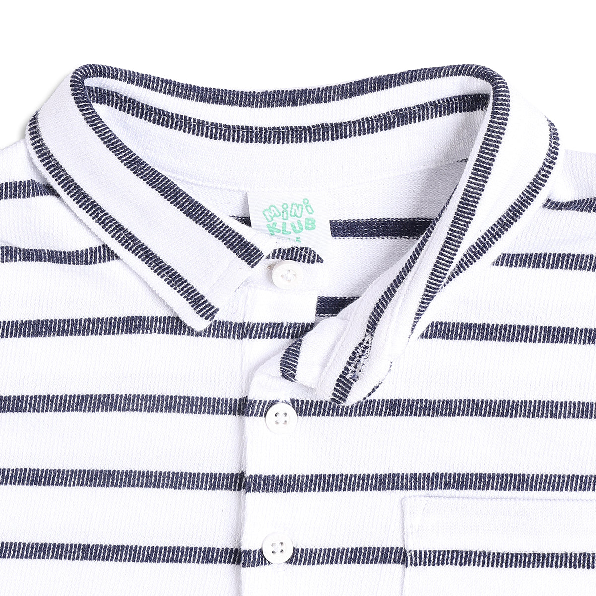 Boys Striped Polo T-Shirt With Collar, White and Navy Blue