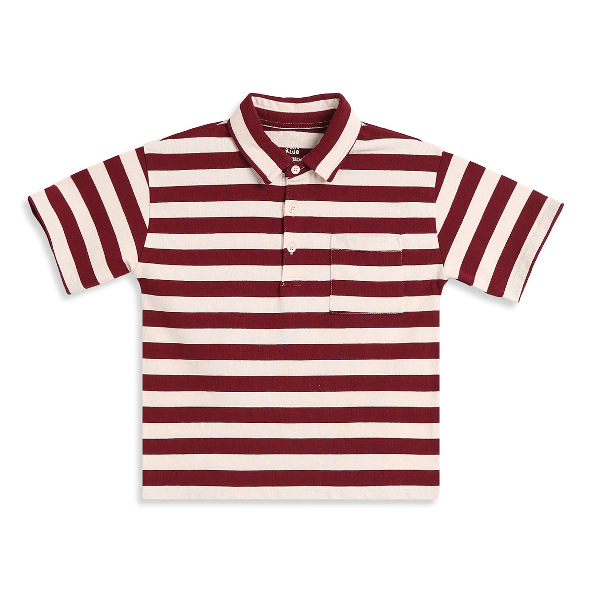 Boys Burgundy & Off White Striped Polo Neck T-Shirt Regular Fit Casual T-Shirt