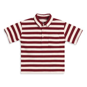 Boys Burgundy & Off White Striped Polo Neck T-Shirt Regular Fit Casual T-Shirt
