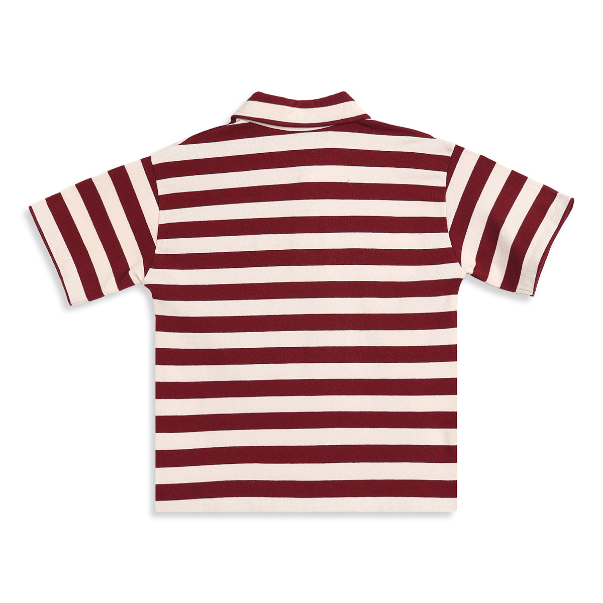 Boys Burgundy & Off White Striped Polo Neck T-Shirt Regular Fit Casual T-Shirt