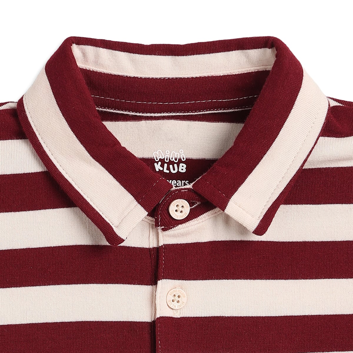 Boys Burgundy & Off White Striped Polo Neck T-Shirt Regular Fit Casual T-Shirt