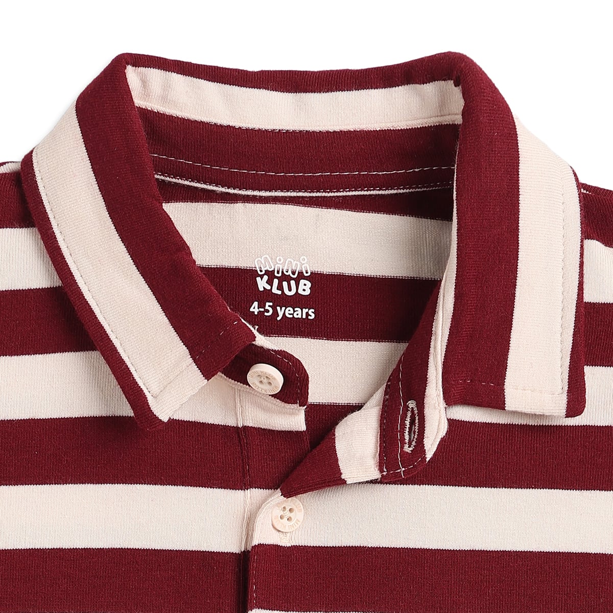 Boys Burgundy & Off White Striped Polo Neck T-Shirt Regular Fit Casual T-Shirt