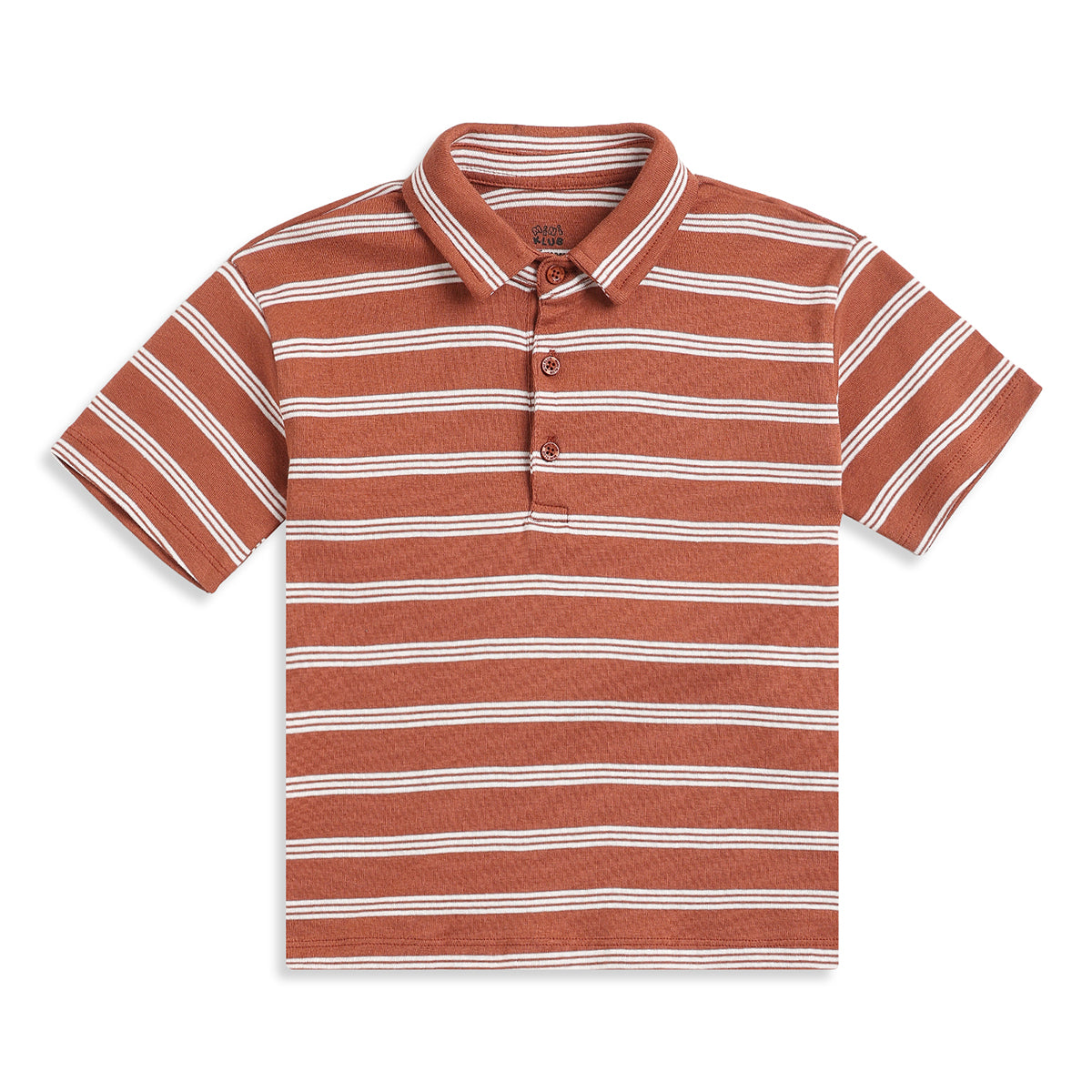 Boys Brown Striped Cotton Polo T-Shirt Regular Fit Casual Kids Polo T-Shirt