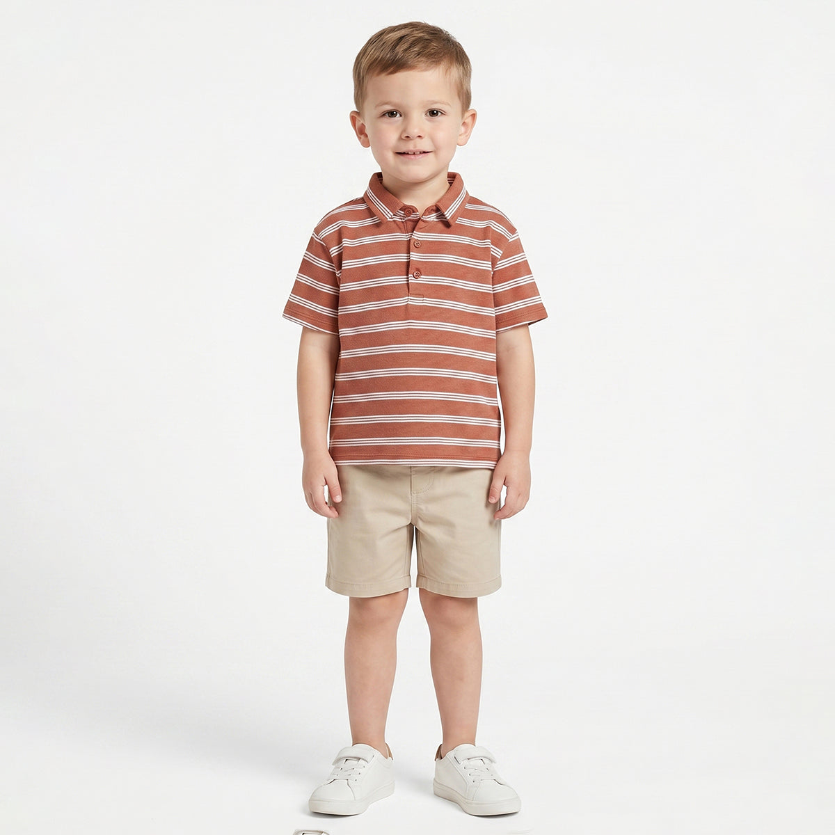 Boys Brown Striped Cotton Polo T-Shirt Regular Fit Casual Kids Polo T-Shirt