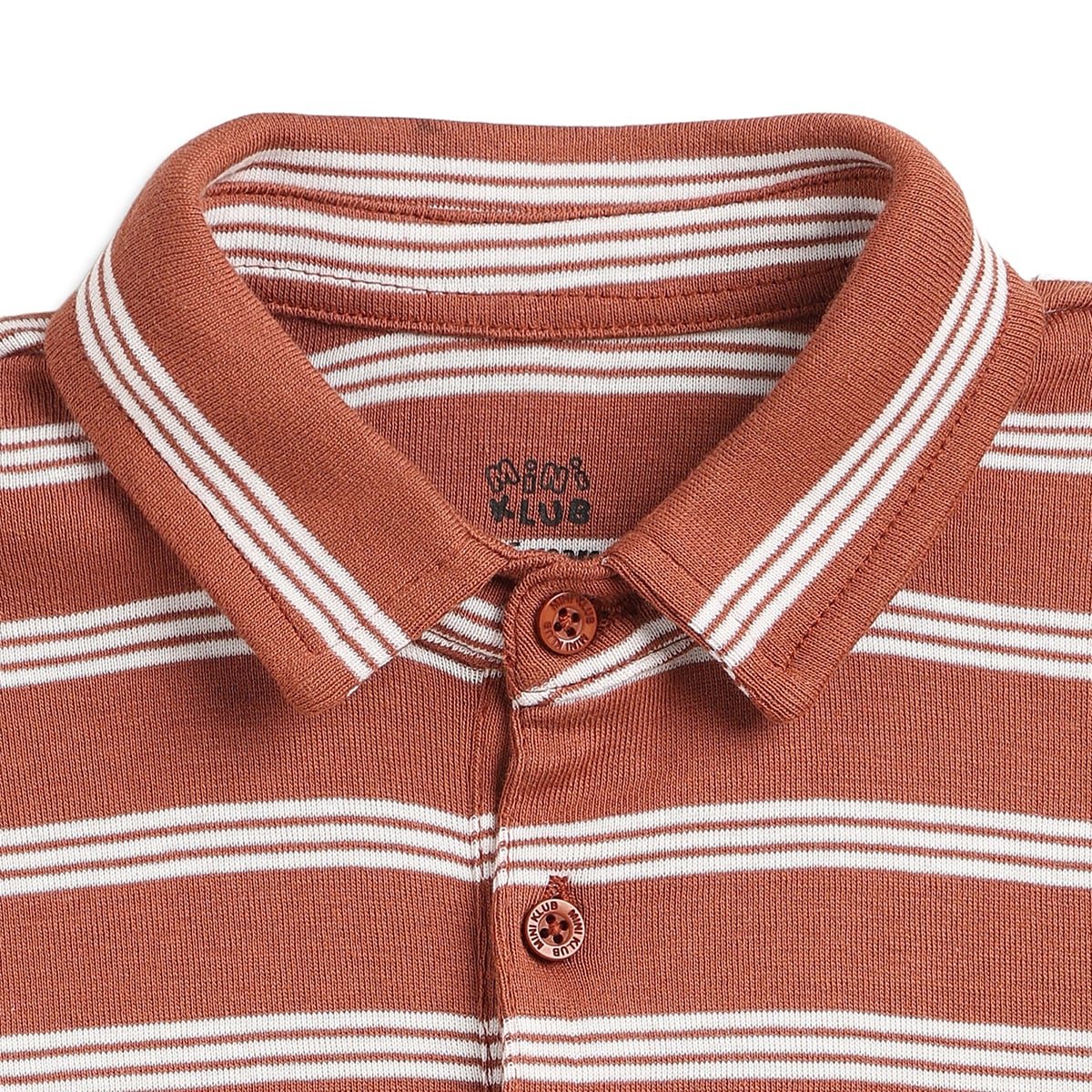 Boys Brown Striped Cotton Polo T-Shirt Regular Fit Casual Kids Polo T-Shirt