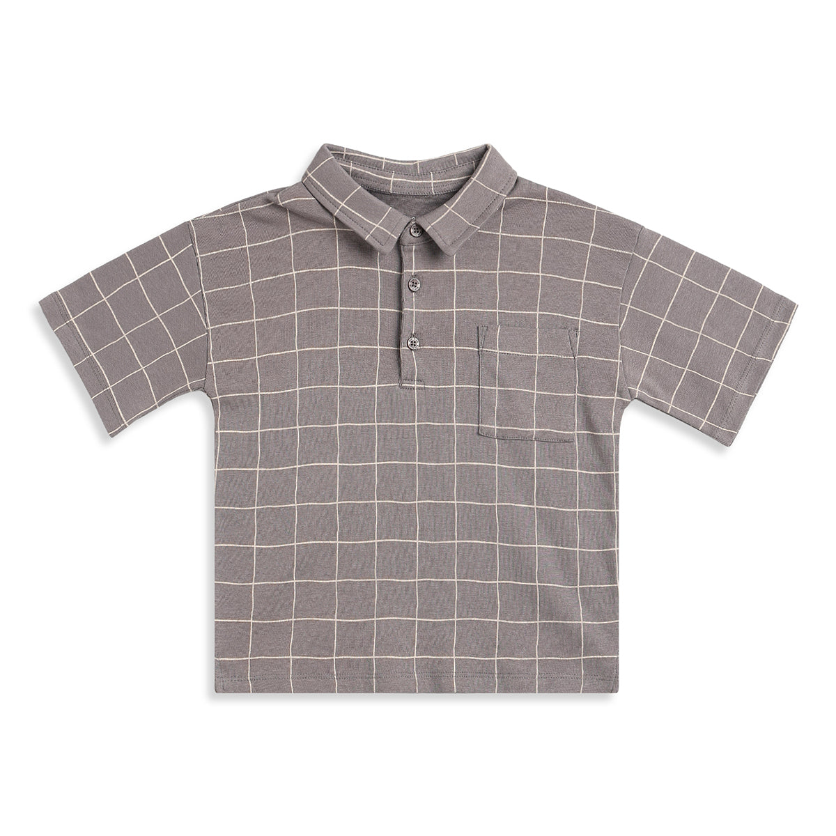 Boys Grey Checked Cotton Polo T-Shirt Casual Kids T-Shirt