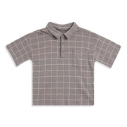 Boys Grey Checked Cotton Polo T-Shirt Casual Kids T-Shirt