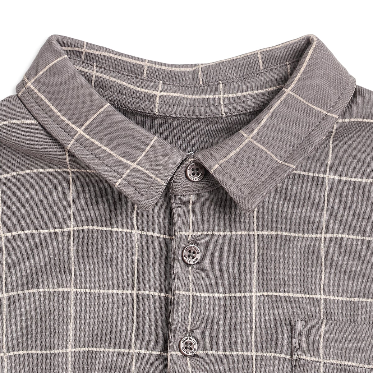Boys Grey Checked Cotton Polo T-Shirt Casual Kids T-Shirt