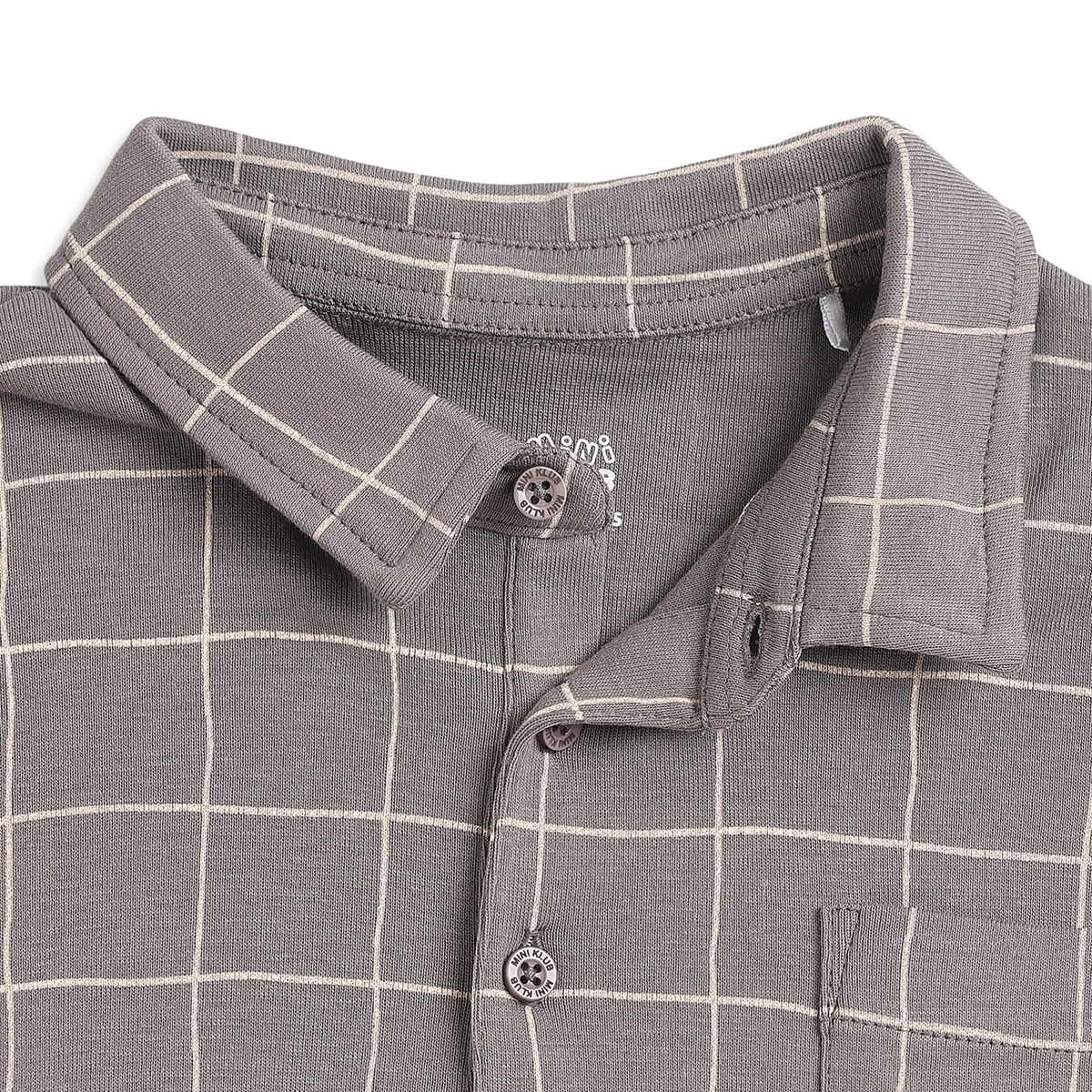 Boys Grey Checked Cotton Polo T-Shirt Casual Kids T-Shirt
