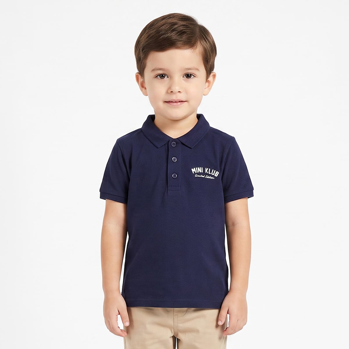 Boys Navy Blue Cotton Polo T-Shirt Regular Fit Casual Kids T-Shirt