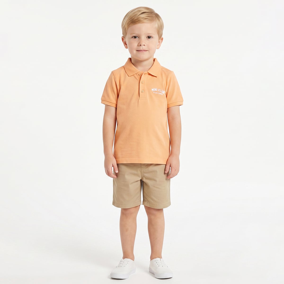 Baby Boys Peach Cotton Logo Embroidered Polo T-Shirt Regular Fit Casual Wear