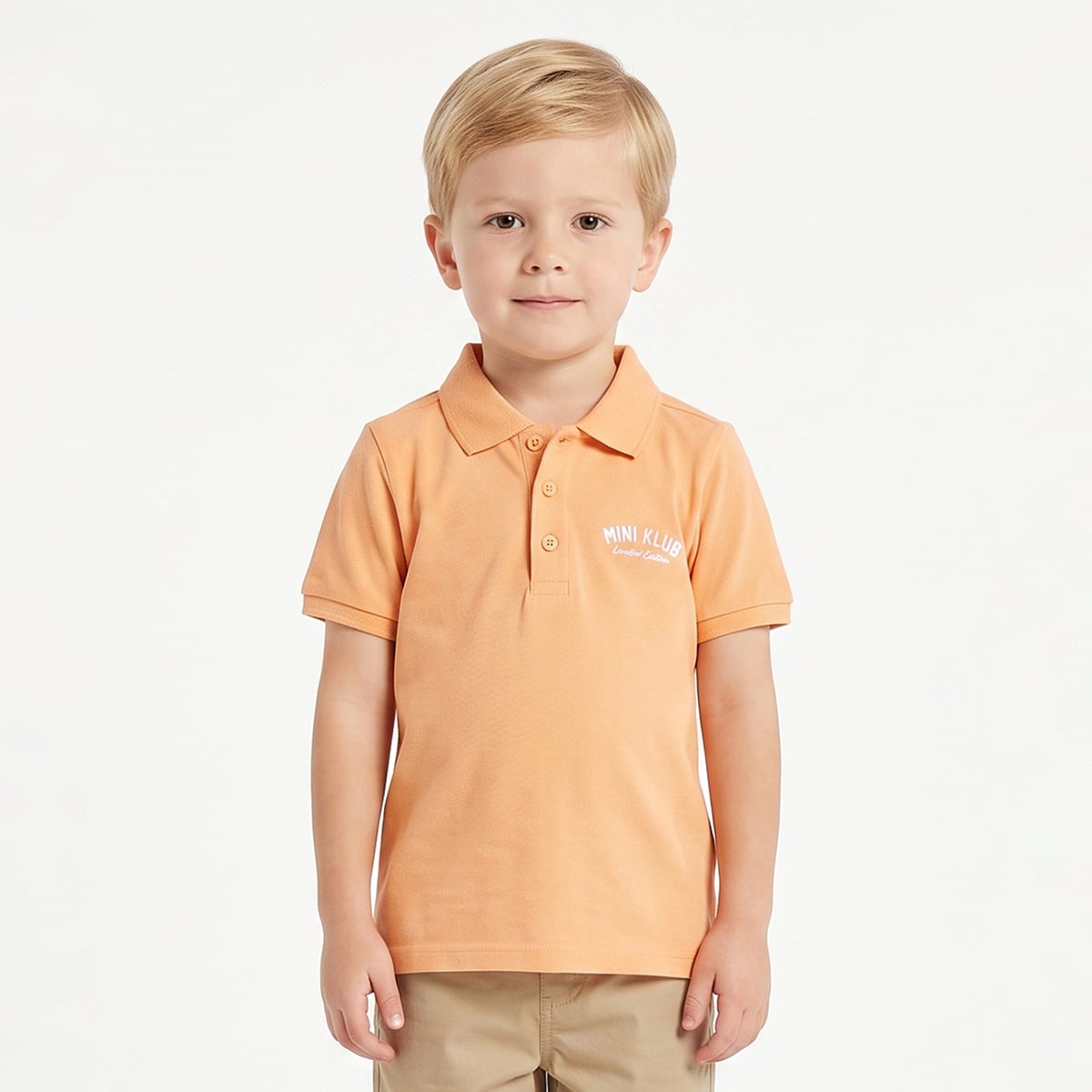 Baby Boys Peach Cotton Logo Embroidered Polo T-Shirt Regular Fit Casual Wear