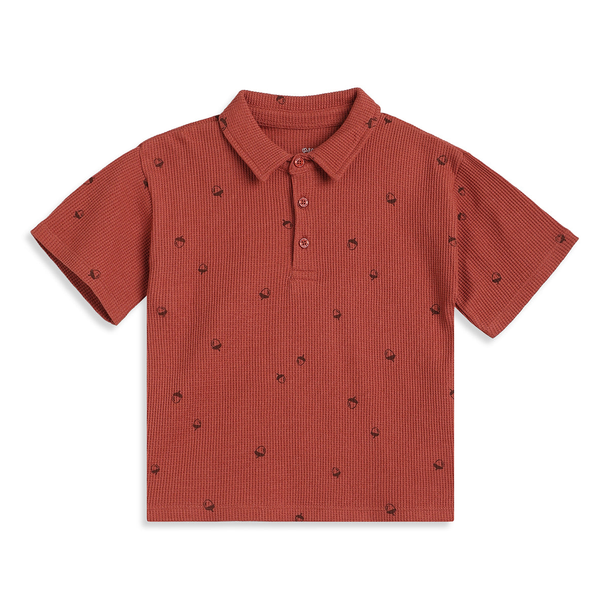Boys Brown Cotton Waffle Knit Polo T-Shirt Regular Fit Casual Wear