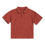 Boys Brown Cotton Waffle Knit Polo T-Shirt Regular Fit Casual Wear