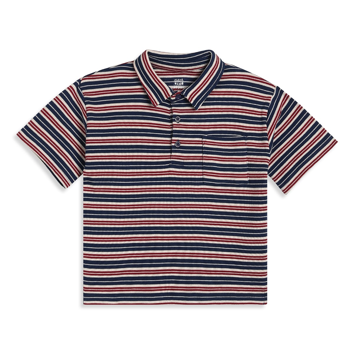 Baby Boys Navy Blue Cream And Red Cotton Striped Polo T-Shirt Regular Fit Casual Wear