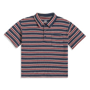 Baby Boys Navy Blue Cream And Red Cotton Striped Polo T-Shirt Regular Fit Casual Wear
