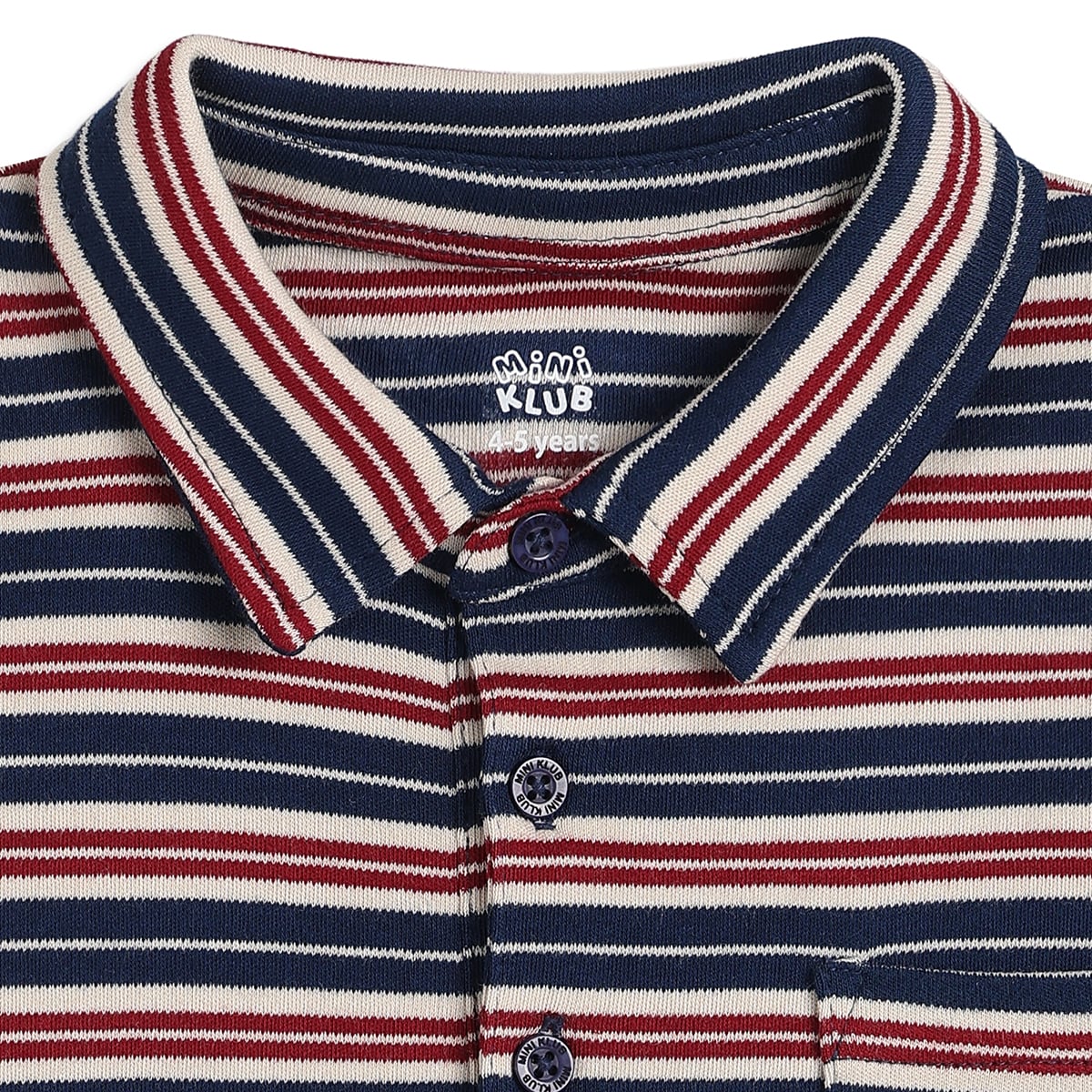 Baby Boys Navy Blue Cream And Red Cotton Striped Polo T-Shirt Regular Fit Casual Wear