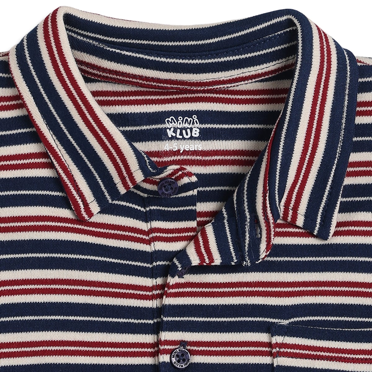 Baby Boys Navy Blue Cream And Red Cotton Striped Polo T-Shirt Regular Fit Casual Wear