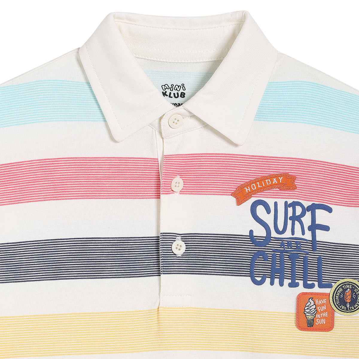 Boys Striped Polo T-Shirt with Graphic Print, Cream