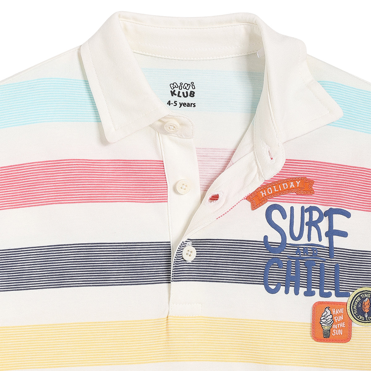 Boys Striped Polo T-Shirt with Graphic Print, Cream