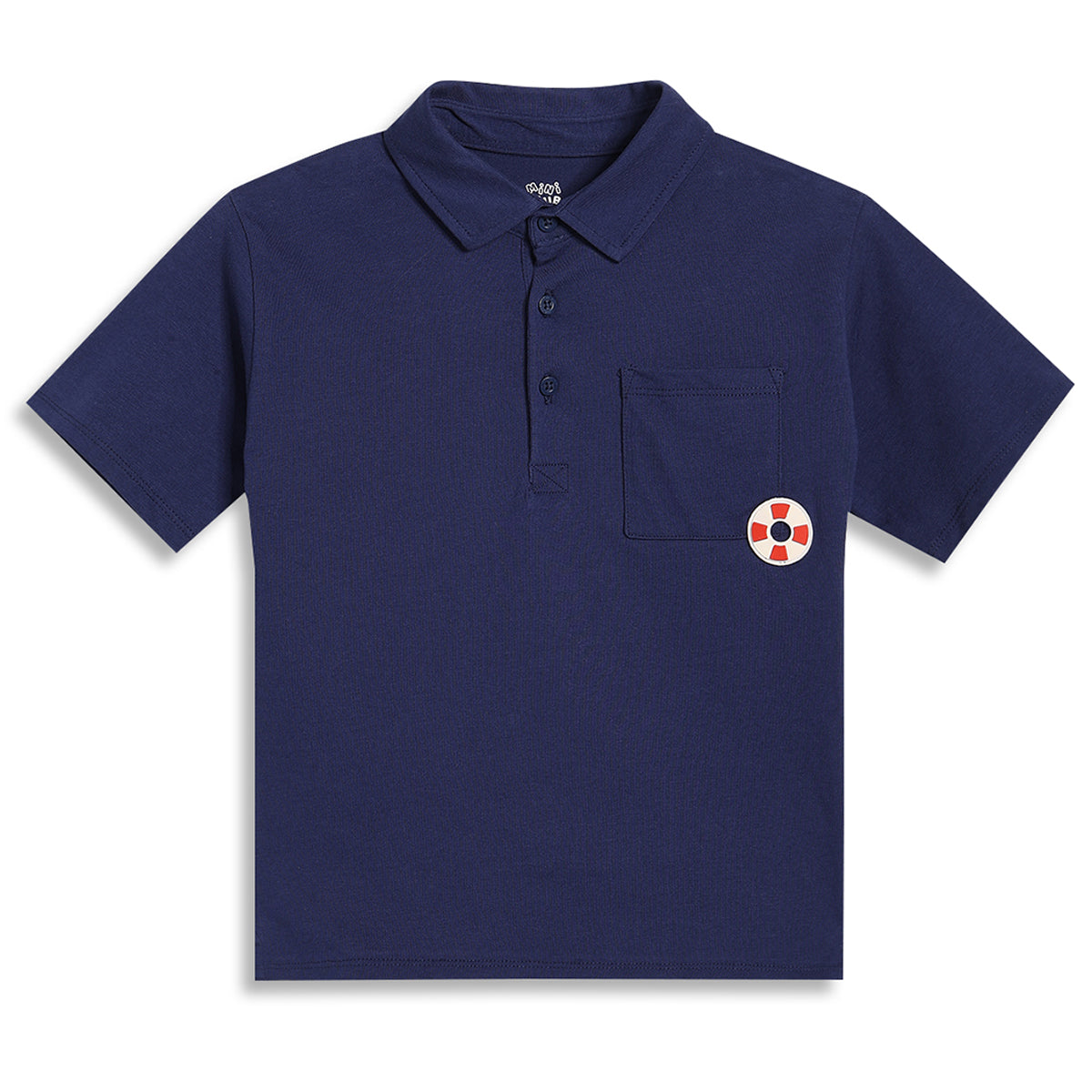 Boys Coastal Graphic Print Polo T-Shirt, Navy Blue