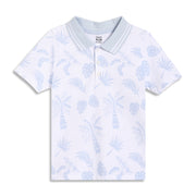 Baby Boys Palm Print Polo T-Shirt, Light Blue and White