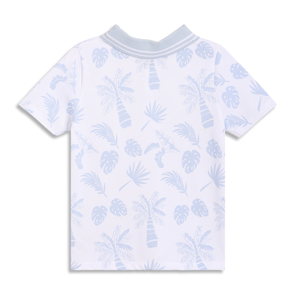 Baby Boys Palm Print Polo T-Shirt, Light Blue and White