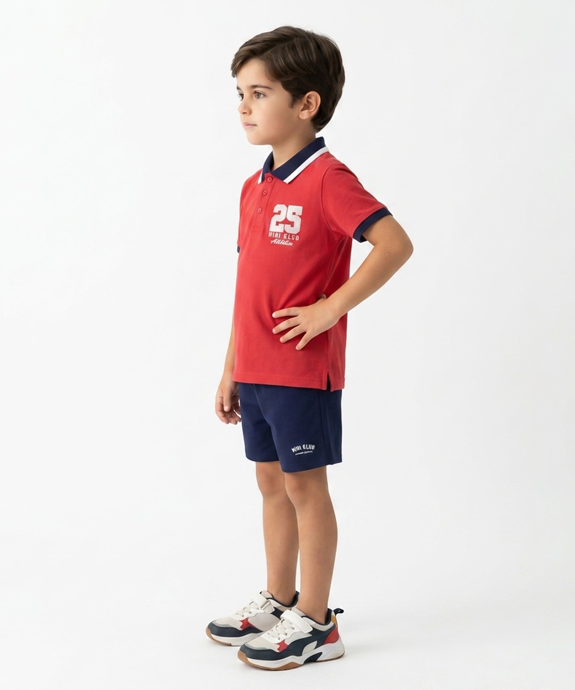Baby Boys Typography Print Polo T-Shirt, Red and Navy Blue