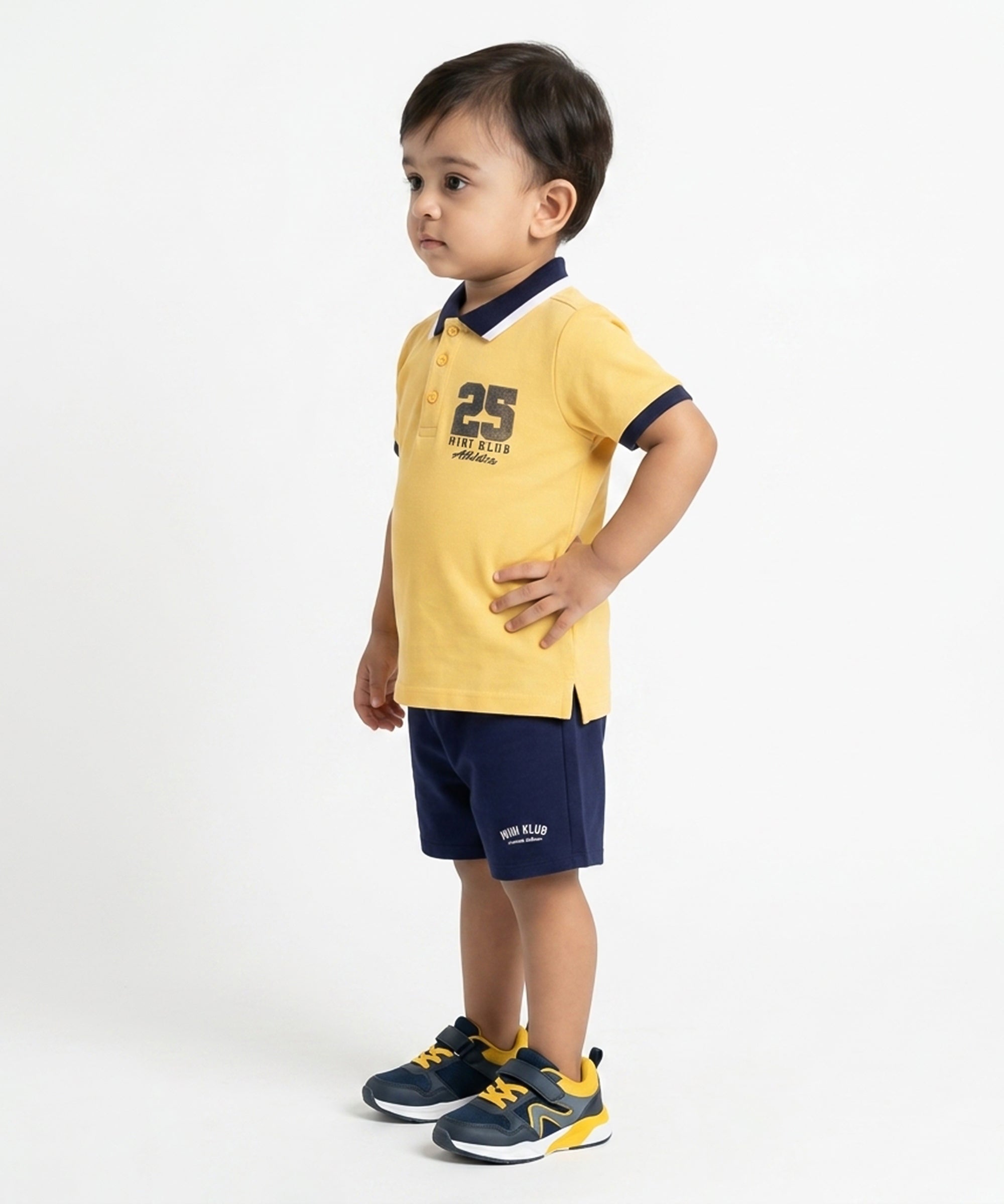 Baby Boys Typography Print Polo T-Shirt, Yellow and Navy Blue