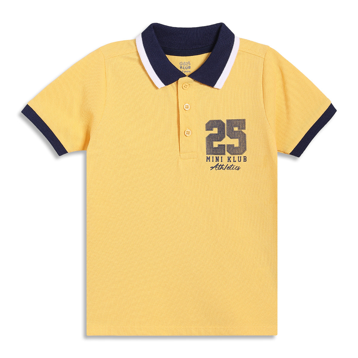Baby Boys Typography Print Polo T-Shirt, Yellow and Navy Blue