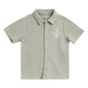 Boys Sage Green Textured Typographic Cotton Shirt Regular Fit Casual Kids Shirt