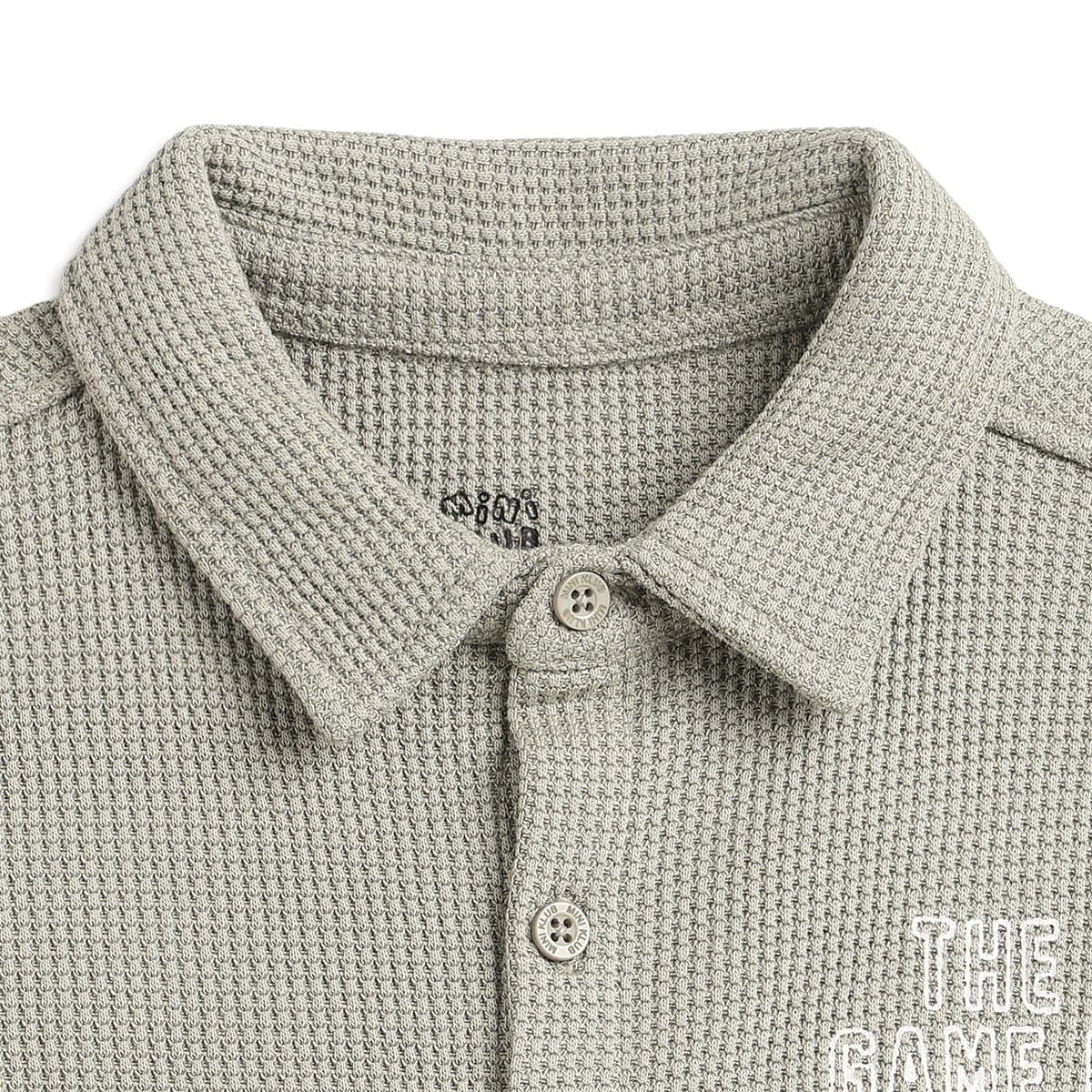 Boys Sage Green Textured Typographic Cotton Shirt Regular Fit Casual Kids Shirt