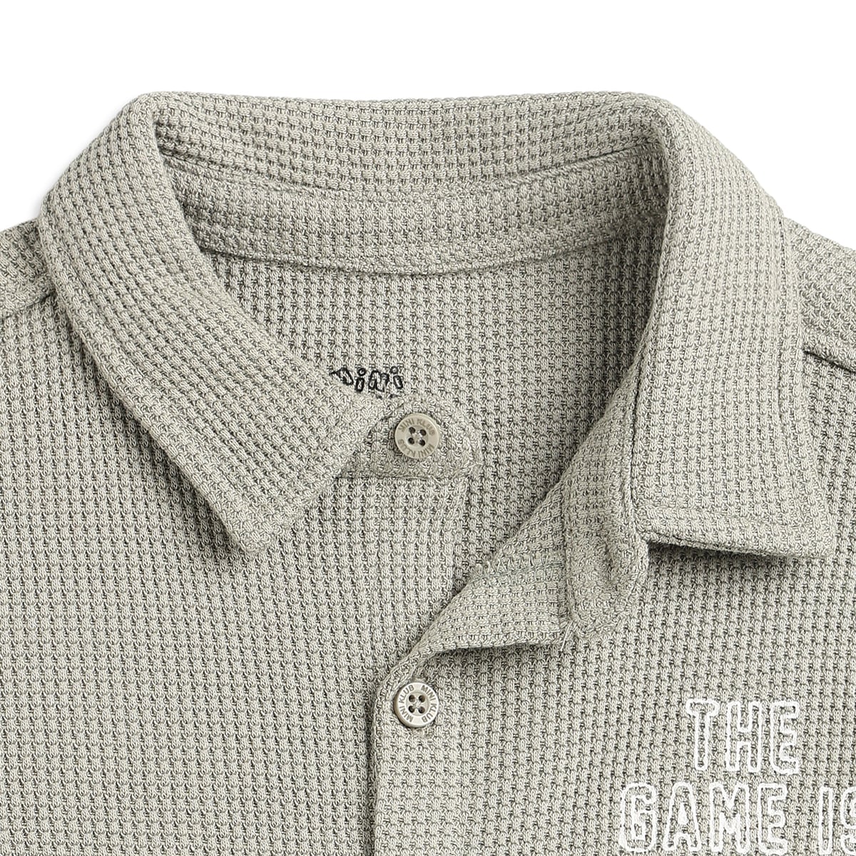 Boys Sage Green Textured Typographic Cotton Shirt Regular Fit Casual Kids Shirt