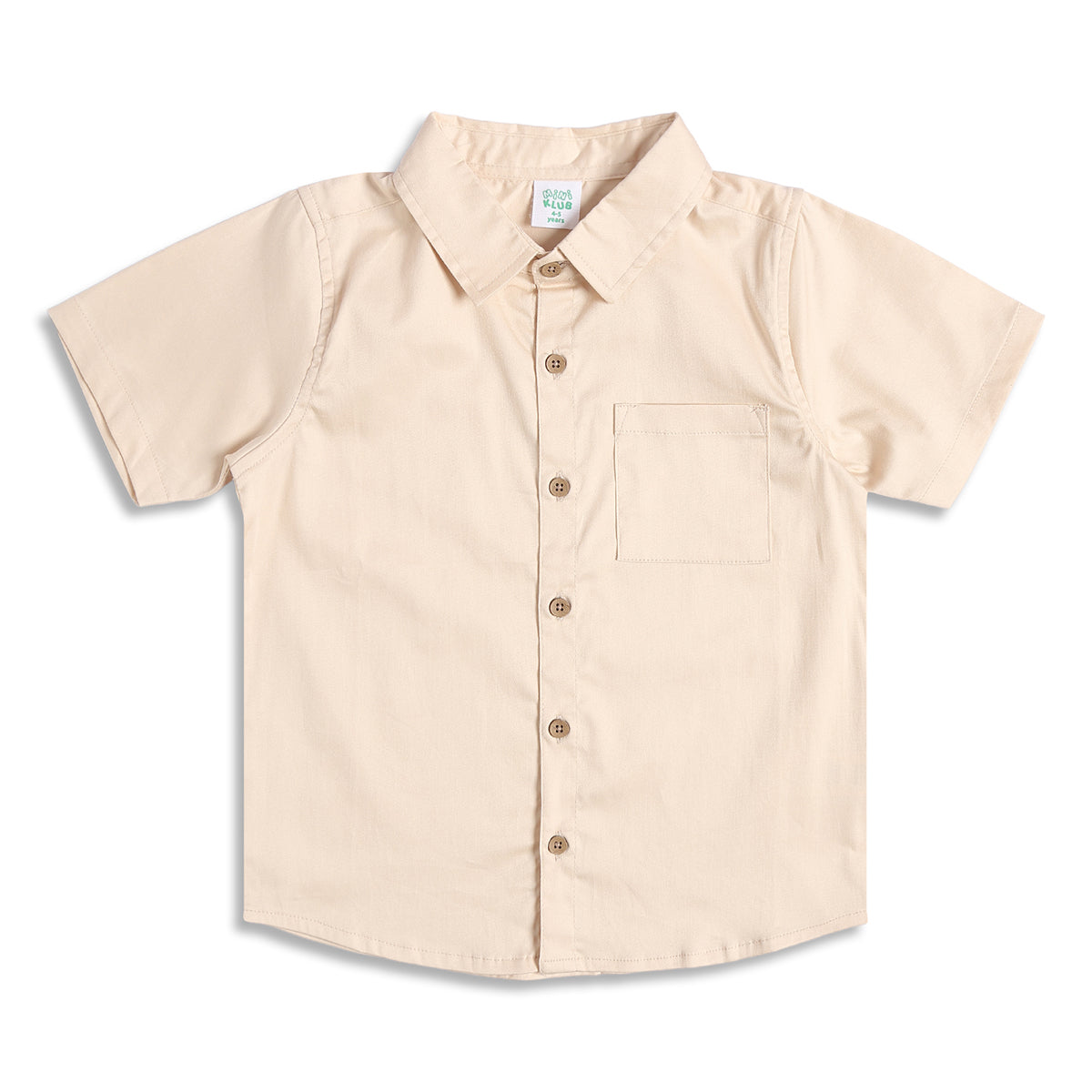 Boys Beige Solid Cotton Casual Shirt Regular Fit Half Sleeve Kids Shirt