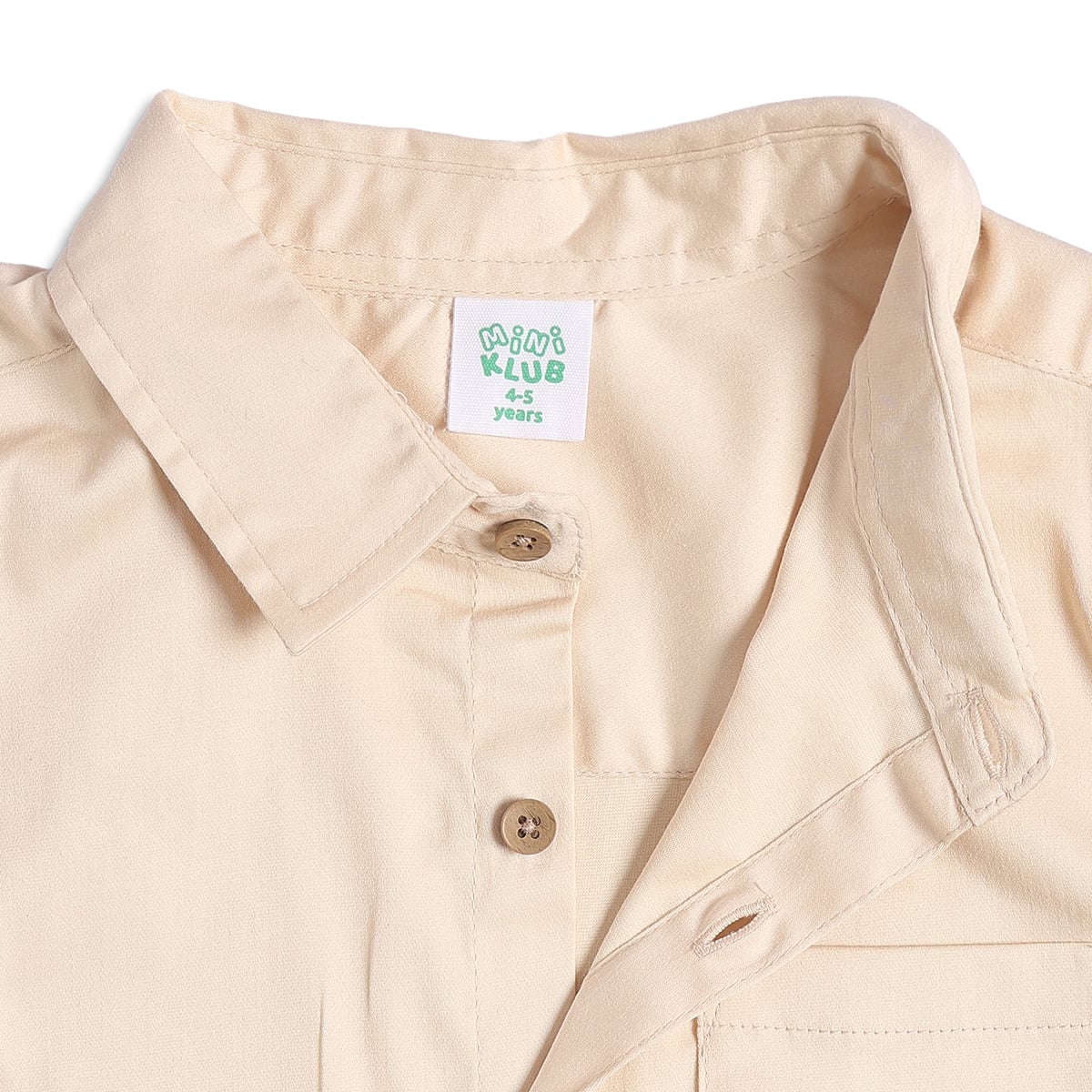 Boys Beige Solid Cotton Casual Shirt Regular Fit Half Sleeve Kids Shirt