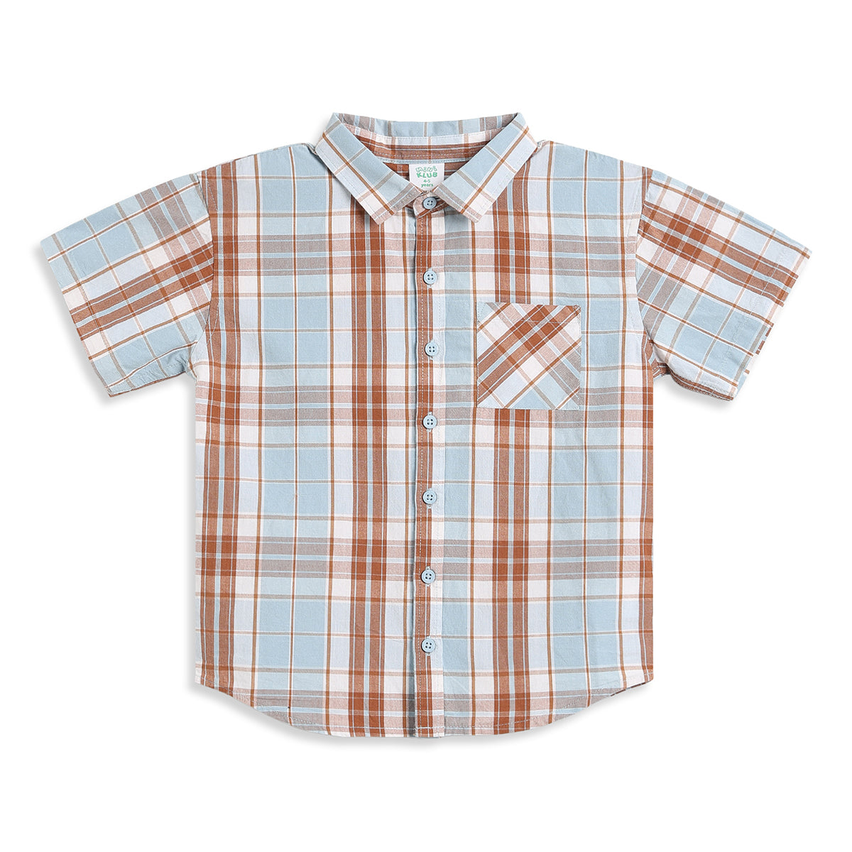 Boys Blue & Brown Checked Cotton Regular Fit Casual Shirt