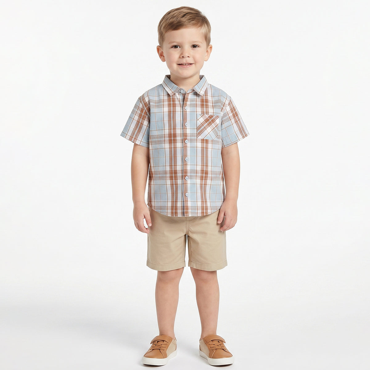 Boys Blue & Brown Checked Cotton Regular Fit Casual Shirt