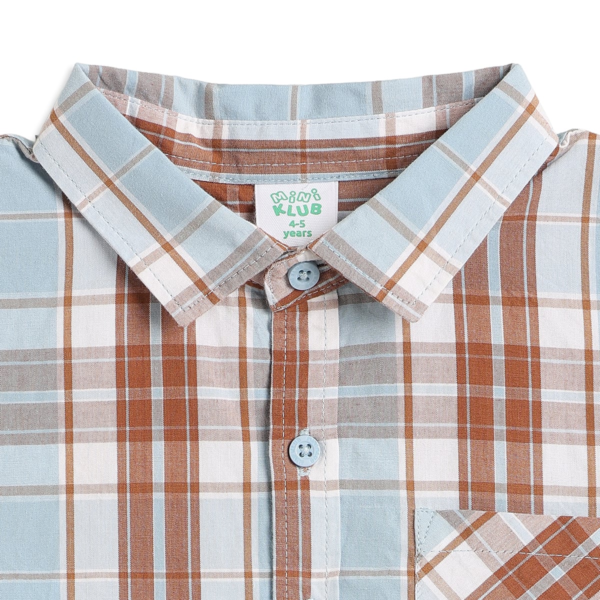 Boys Blue & Brown Checked Cotton Regular Fit Casual Shirt