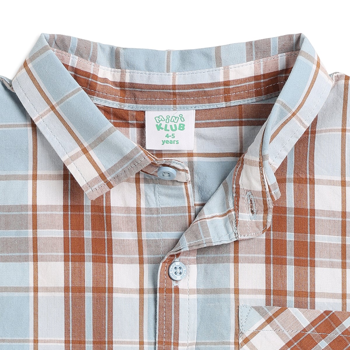 Boys Blue & Brown Checked Cotton Regular Fit Casual Shirt