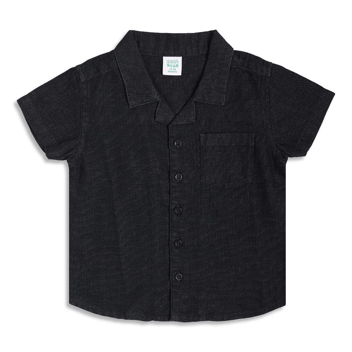 Kids Boys Textured Cotton Shirt, Black