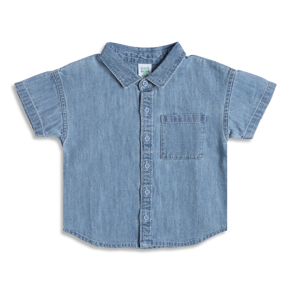 Kids Boys Denim Look Cotton Shirt, Blue